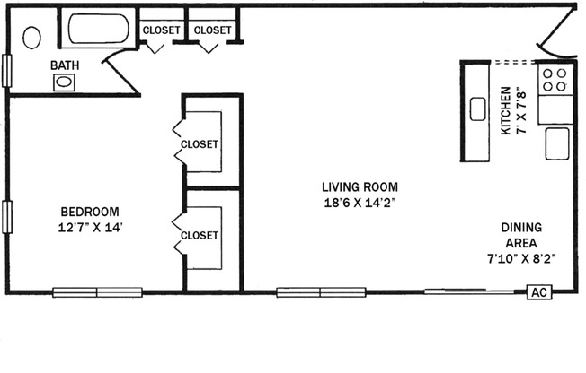 1 bed, 1 bath, 756 sqft, $1,325, Unit C11