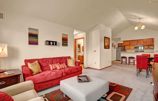 Arbor Ridge Living Room And Kitchen View, Dean Weidner Real Estate Apartments for rent Milwaukee, WI