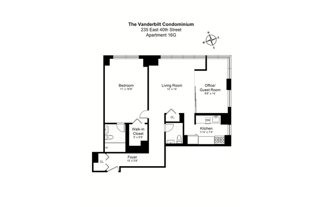 1 bed, 1.5 baths, 828 sqft, $5,500, Unit 16G