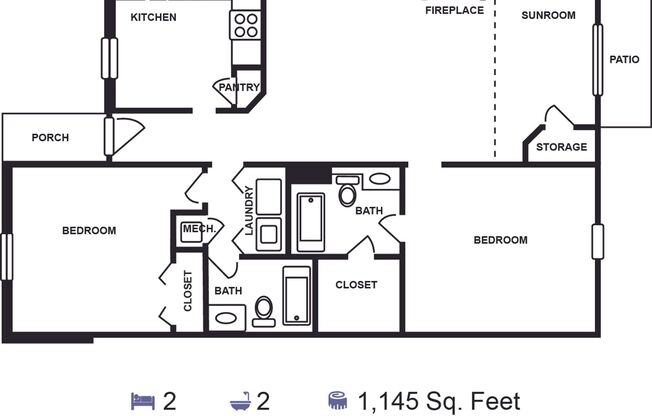 2 beds, 2 baths, 1,145 sqft, $1,485, Unit P-P08