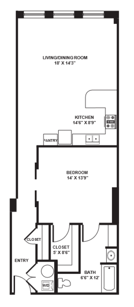 1 bed, 1 bath, 889 sqft, $1,950