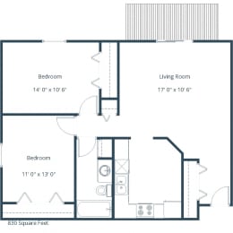 2 beds, 1 bath, 855 sqft, $1,025