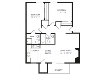 2 beds, 2 baths, 1,043 sqft, $1,165
