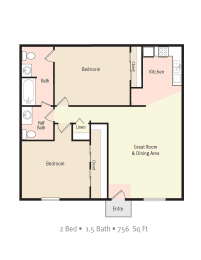 2 beds, 1.5 baths, 756 sqft, $1,425