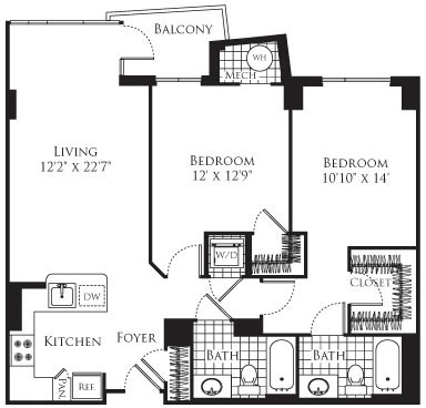 2 beds, 2 baths, 1,097 sqft, $2,473, Unit 0602