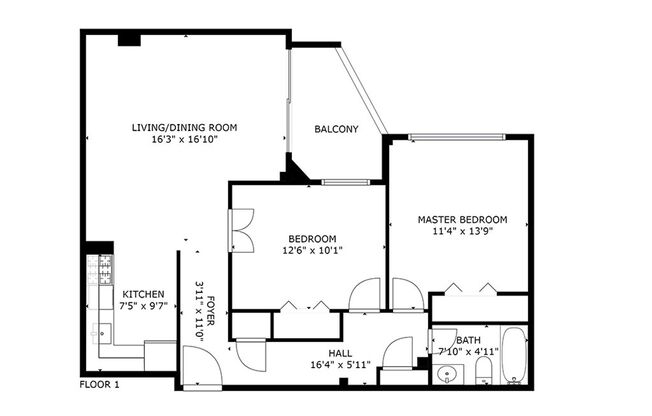 2 beds, 1 bath, 820 sqft, $1,300