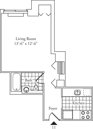 Studio, 1 bath, 403 sqft, $3,377, Unit 611