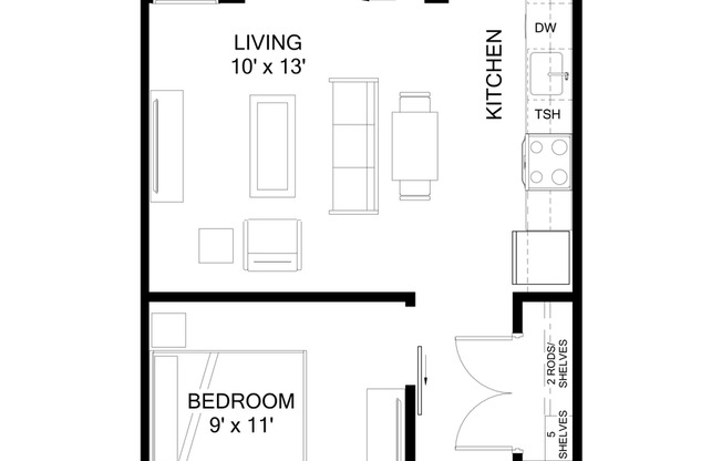 Studio, 1 bath, 670 sqft, $1,525, Unit 10 - 606