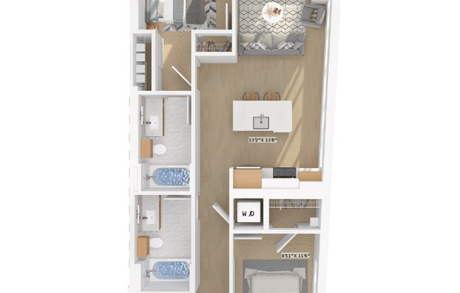 2 beds, 2 baths, 874 sqft, $2,050