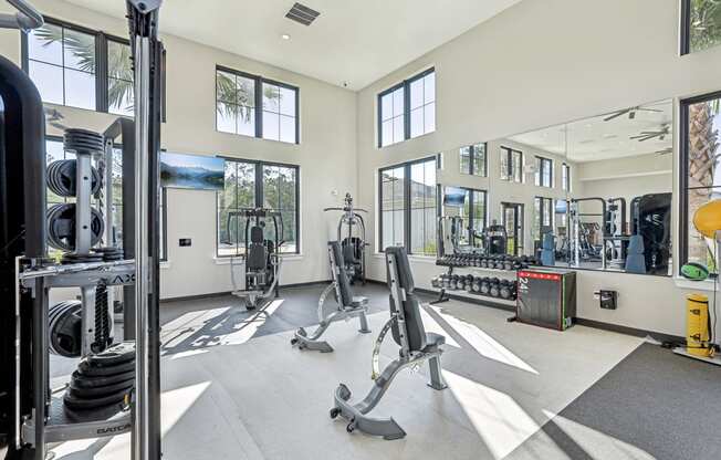 the gym with weights and cardio equipment at Drift, Daytona Beach, FL, 32117