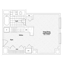 Studio, 1 bath, 525 sqft, $1,990