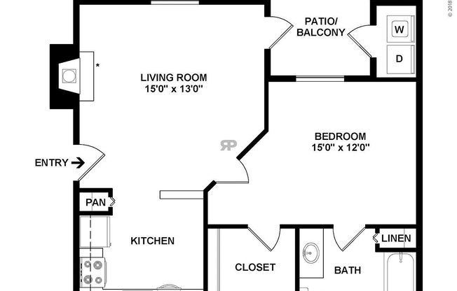 1 bed, 1 bath, 621 sqft, $985