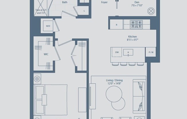 1 bed, 1 bath, 817 sqft, $5,050, Unit 721