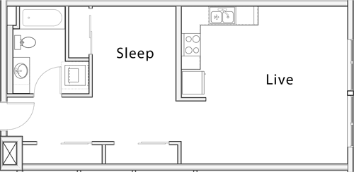 Studio, 1 bath, 642 sqft, $1,956, Unit 402