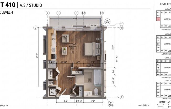 Studio, 1 bath, 431 sqft, $1,513, Unit 410 MFTE