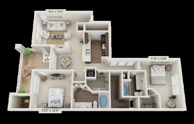 2 beds, 2 baths, 1,145 sqft, $2,599