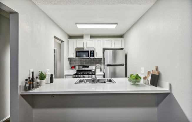 Model kitchen with stainless steel appliances