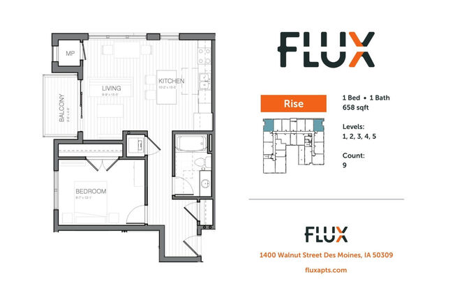 1 bed, 1 bath, 658 sqft, $1,205