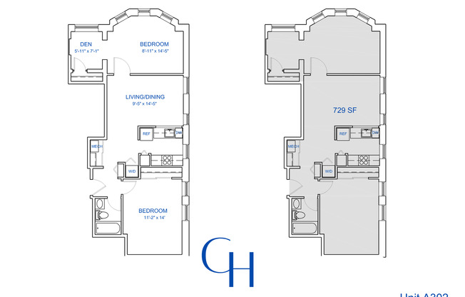 2 beds, 1 bath, 729 sqft, $2,016, Unit A-302