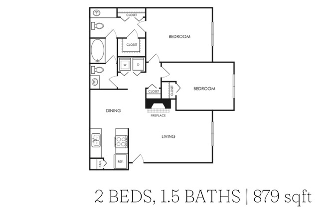 2 beds, 1.5 baths, 879 sqft, $1,140