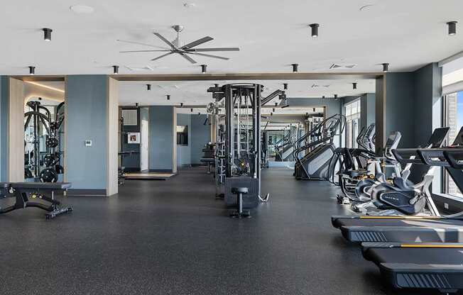 A spacious gym with a variety of equipment.at The Pearl at Station Bay, South Amboy, 08879