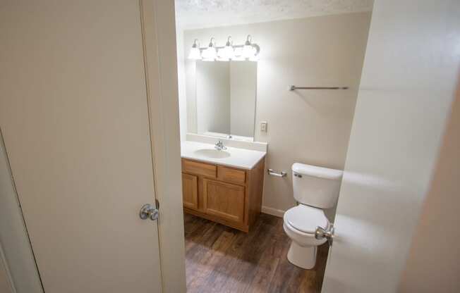 This is a photo of the bathroom in the 652 square foot, 1 bedroom, 1 bath A-style apartment at Blue Grass Manor Apartments in Erlanger, KY.