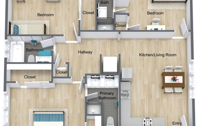 3 beds, 3 baths, 1,070 sqft, $4,095, Unit 101