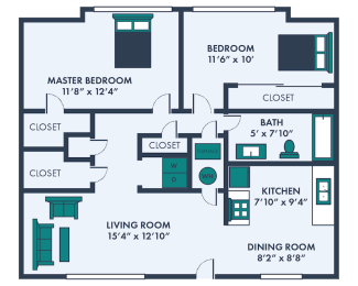 2 beds, 1 bath, 920 sqft, $1,049