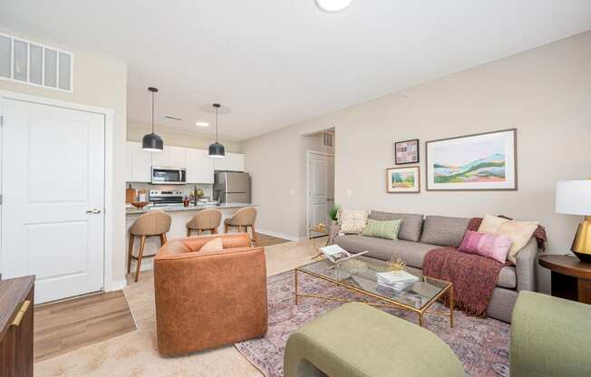 a living room with a couch and a table