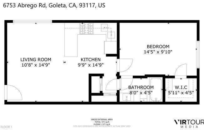 1 bed, 1 bath, 525 sqft, $2,300