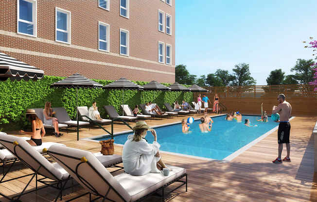 a rendering of a pool at a hotel with people in it