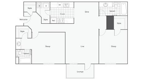 2 beds, 2 baths, 1,175 sqft, $1,283