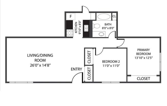 2 beds, 1 bath, 800 sqft, $1,425, Unit 4622-1