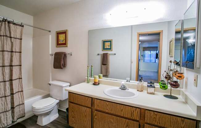 the preserve at ballantyne commons apartment bathroom with sink toilet and shower