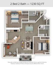 2 beds, 2 baths, 1,230 sqft, $2,185