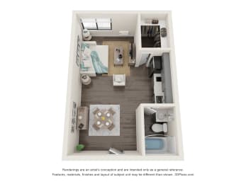 Studio, 1 bath, 408 sqft, $978