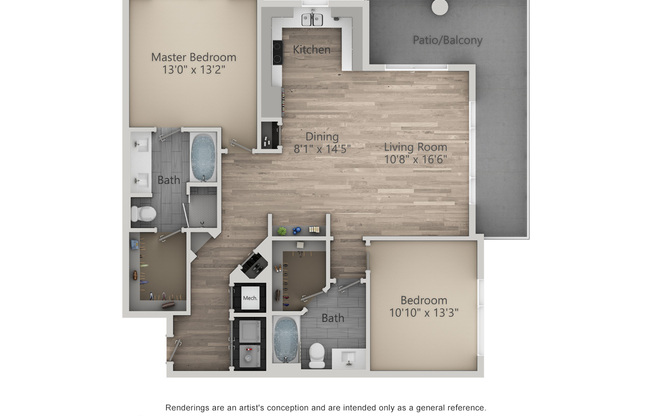2 beds, 2 baths, 1,250 sqft, $2,991