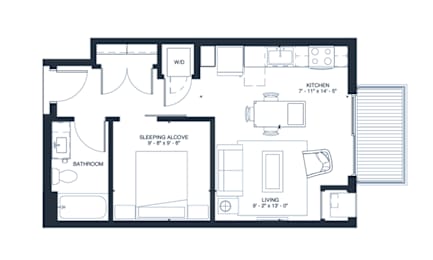1 bed, 1 bath, 535 sqft, $1,400