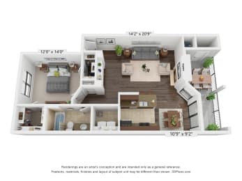 1 bed, 1 bath, 888 sqft, $1,587