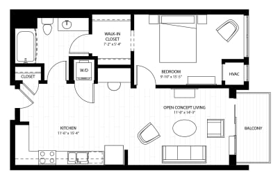 1 bed, 1 bath, 692 sqft, $1,551