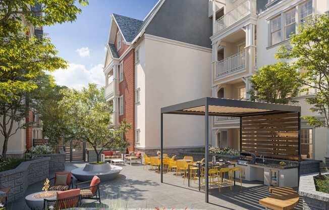 Outdoor Courtyard With BBQ Grill Area, Firepit, Tables And Chairs at Bayswater Apartments, Burlingame, 94010
