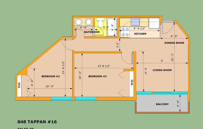 2 beds, 1 bath, 693 sqft, $2,385, Unit 09