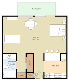 Studio, 1 bath, 585 sqft, $2,295