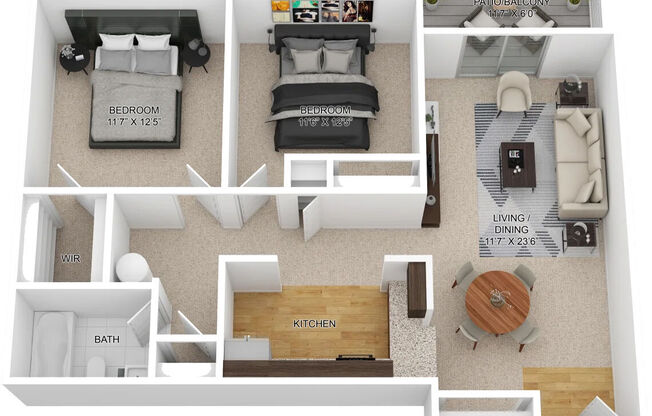 2 beds, 1 bath, 850 sqft, $1,304