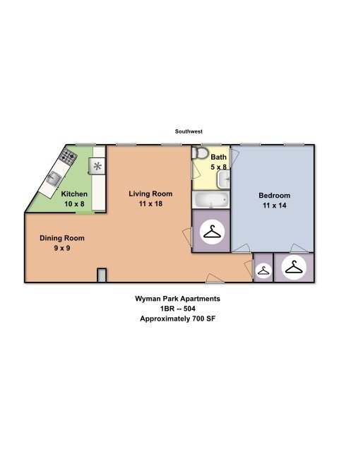 1 bed, 1 bath, 700 sqft, $1,450, Unit 504