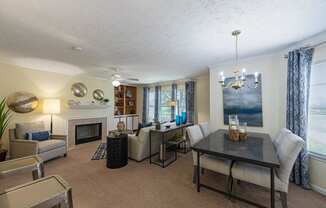 a living room with a couch and a table