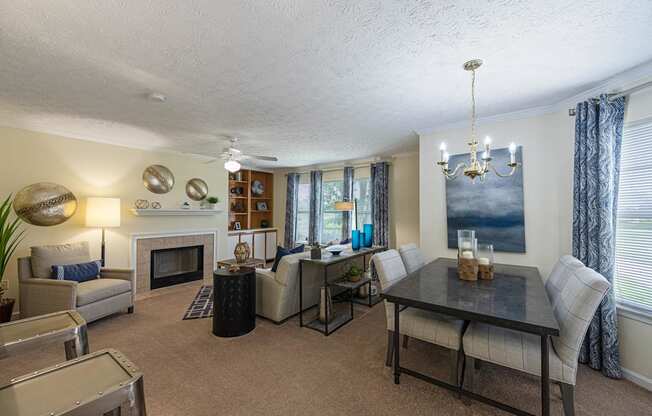 a living room with a couch and a table