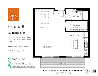 Studio, 1 bath, 687 sqft, $1,500