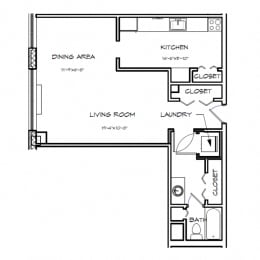 Studio, 1 bath, 609 sqft, $1,715