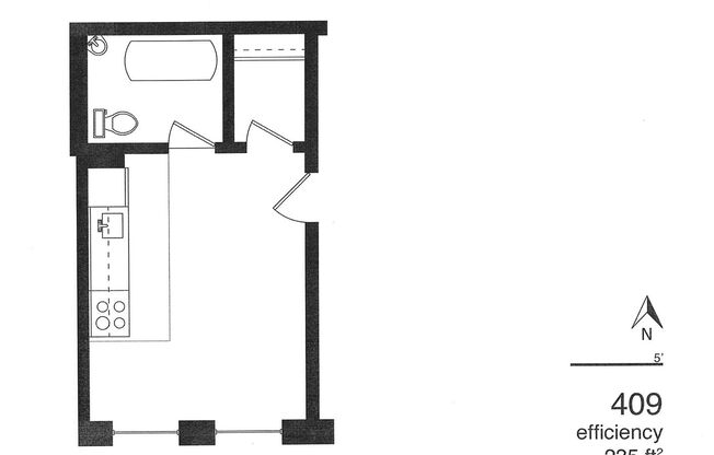 Studio, 1 bath, 195 sqft, $470, Unit 409
